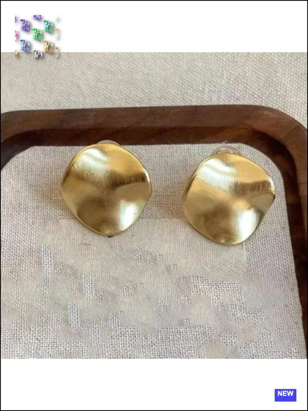 Chunky Gold Coin Hammered Curved Statement Stud Earrings for Women